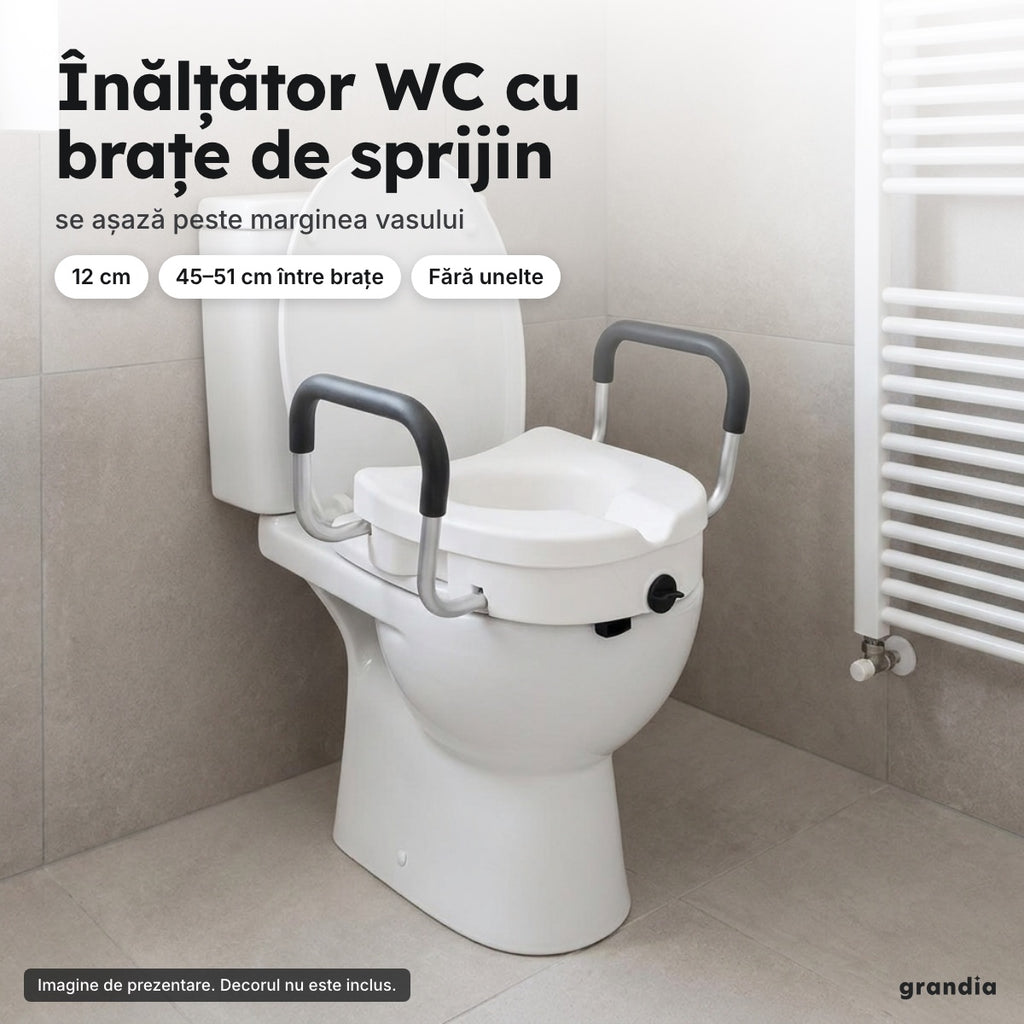 Înălțător WC de 12 cm cu două brațe de sprijin, 45–51 cm între brațe – Înălțător WC cu brațe de sprijin