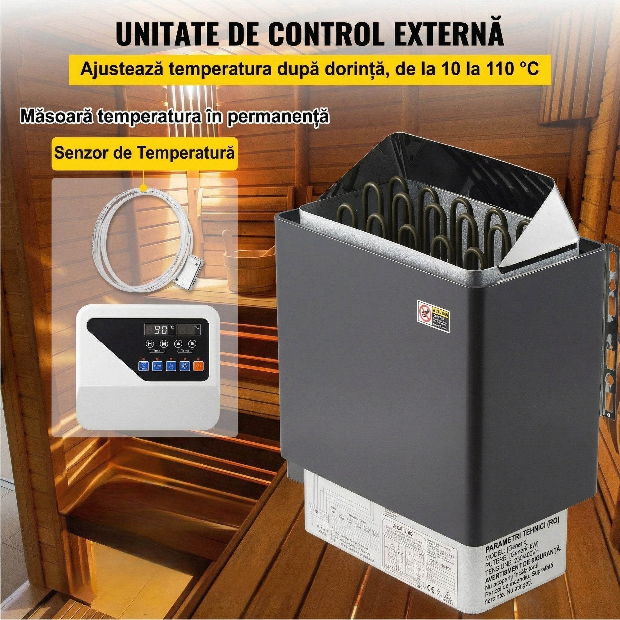 Incalzitor Electric pentru Sauna Uscata 9KW – Controler Extern, Inox 7