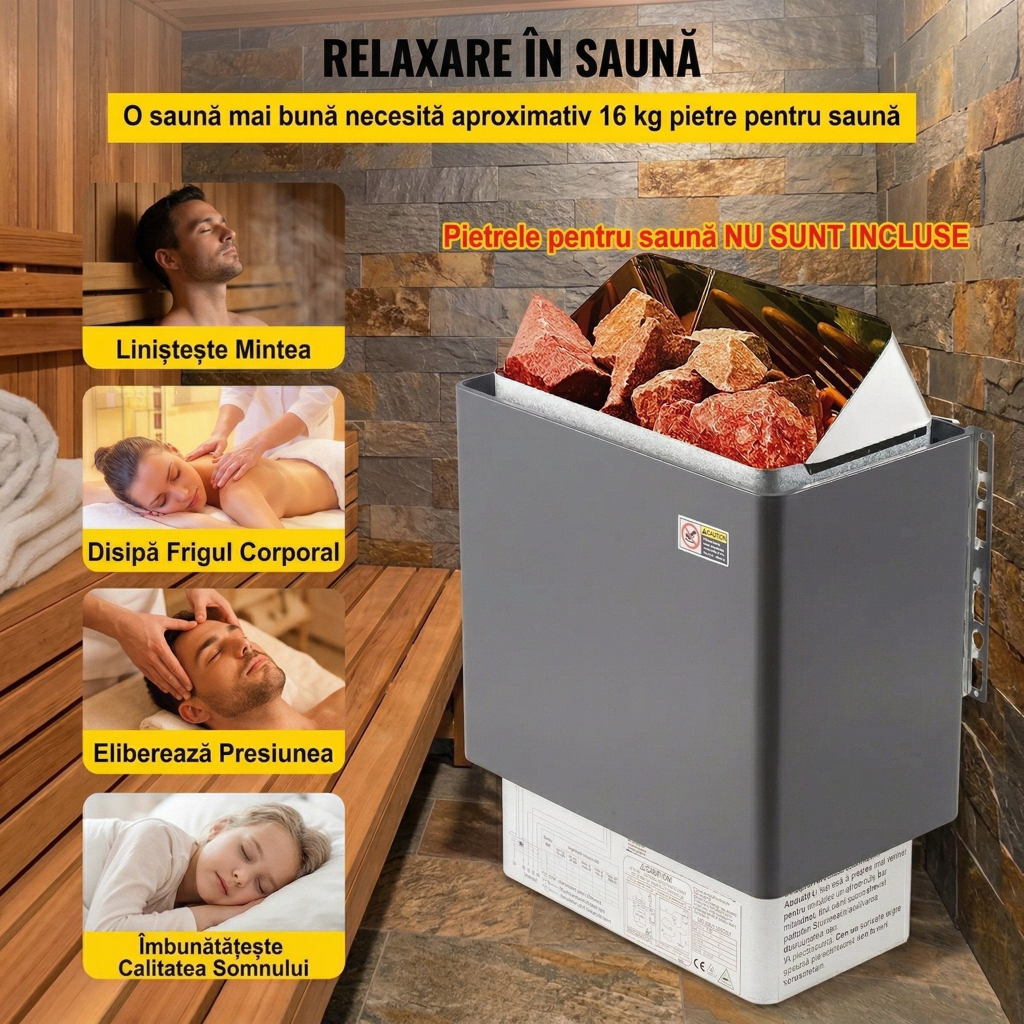 Incalzitor Electric pentru Sauna Uscata 9KW – Controler Extern, Inox 8