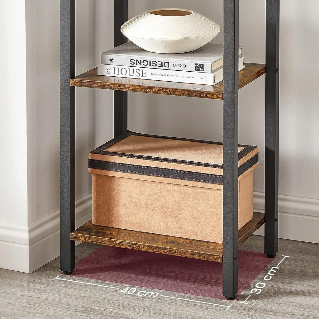 Raft tip biblioteca cu 6 etaje, cadru metalic si polite din lemn, 30x40x187 cm, stil industrial maro rustic-negru