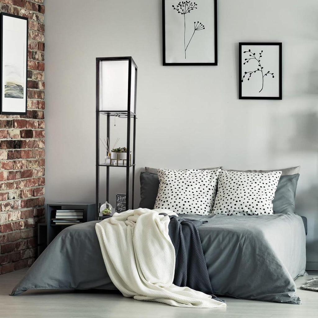 Lampa de Podea cu 3 rafturi si lumina ambientala, varianta neagra 26 x 26 x 160 cm 3