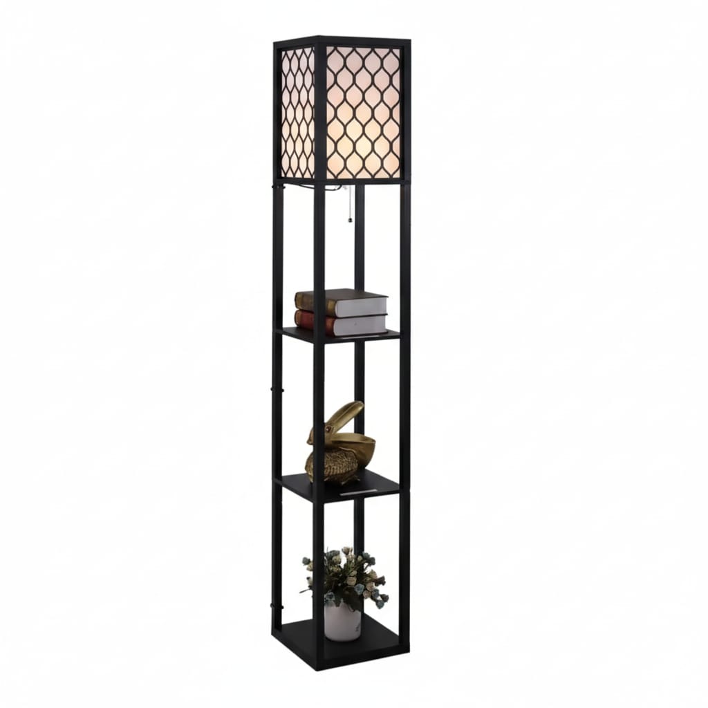 Lampa moderna cu 3 Rafturi, lampa de podea neagra, Design Minimalist,26x26x160 cm, Lumina Calda 1
