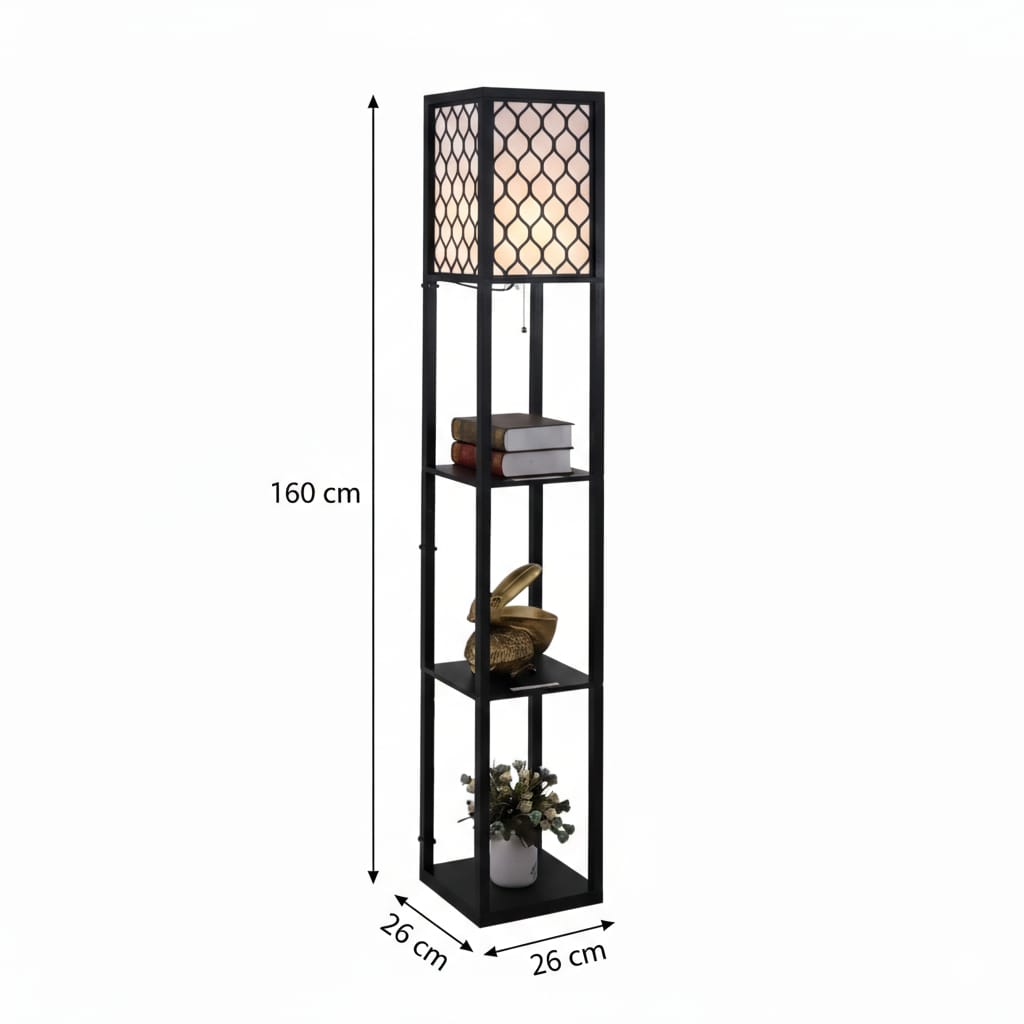 Lampa moderna cu 3 Rafturi, lampa de podea neagra, Design Minimalist,26x26x160 cm, Lumina Calda 2