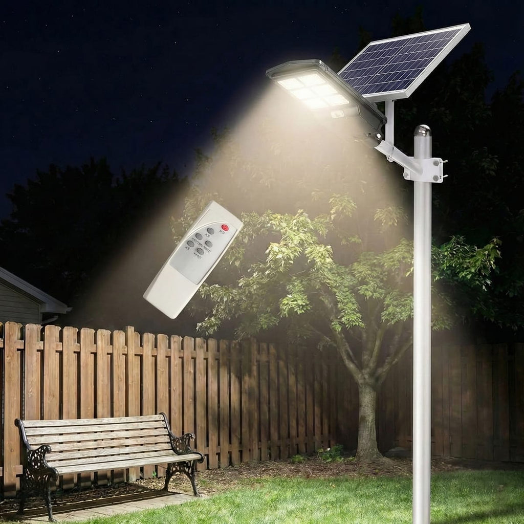 Lampa Solara 800W Dubla cu Senzor, LED Exterior, Suport Metalic si Telecomanda 4