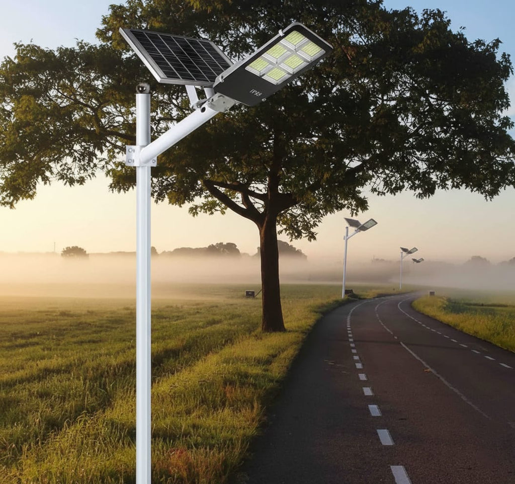 Lampa solara stradala 400W cu panou solar independent, pentru curte, alei si parcari 3