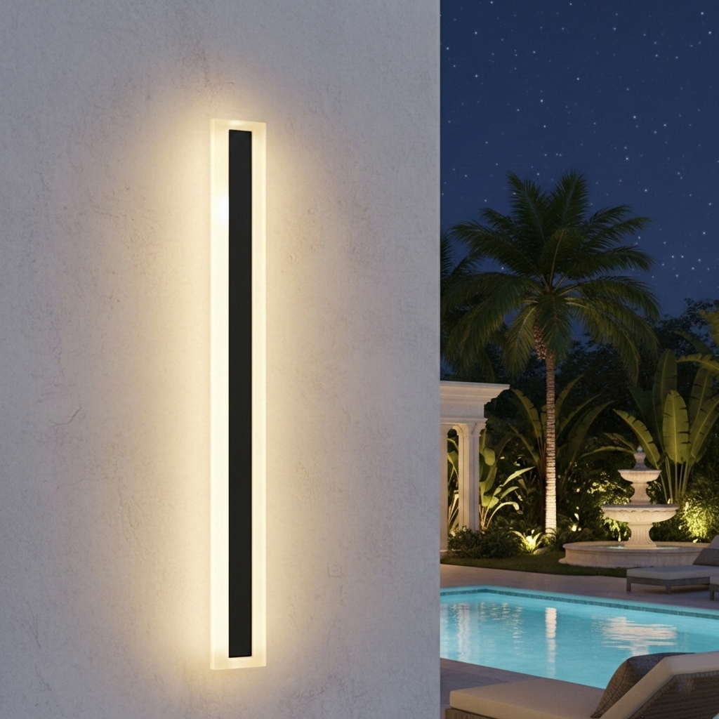 Aplica LED de exterior IP65 60cm, 220V, neagra, alb natural, pentru fatada si terasa
