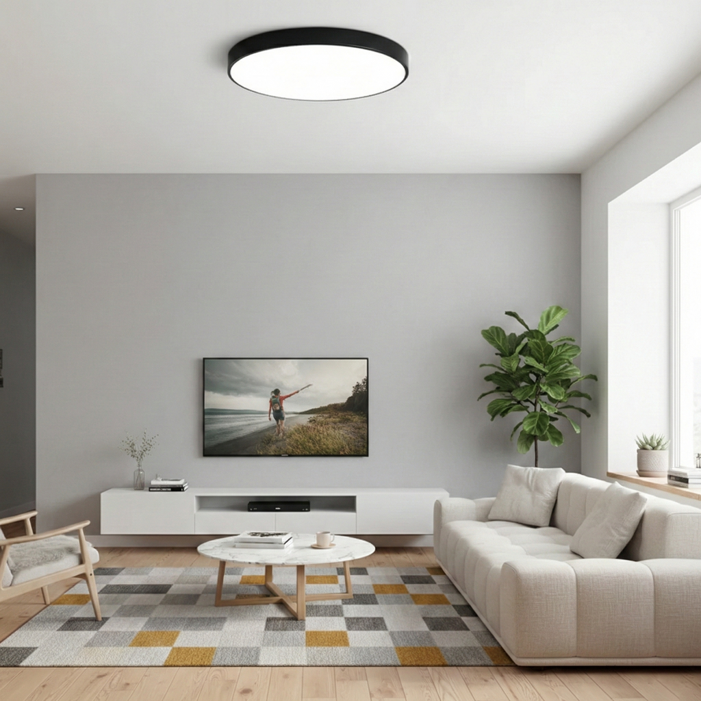 Plafoniera LED Ultra-Slim, 40W, Rotunda, Negru Mat, 400W