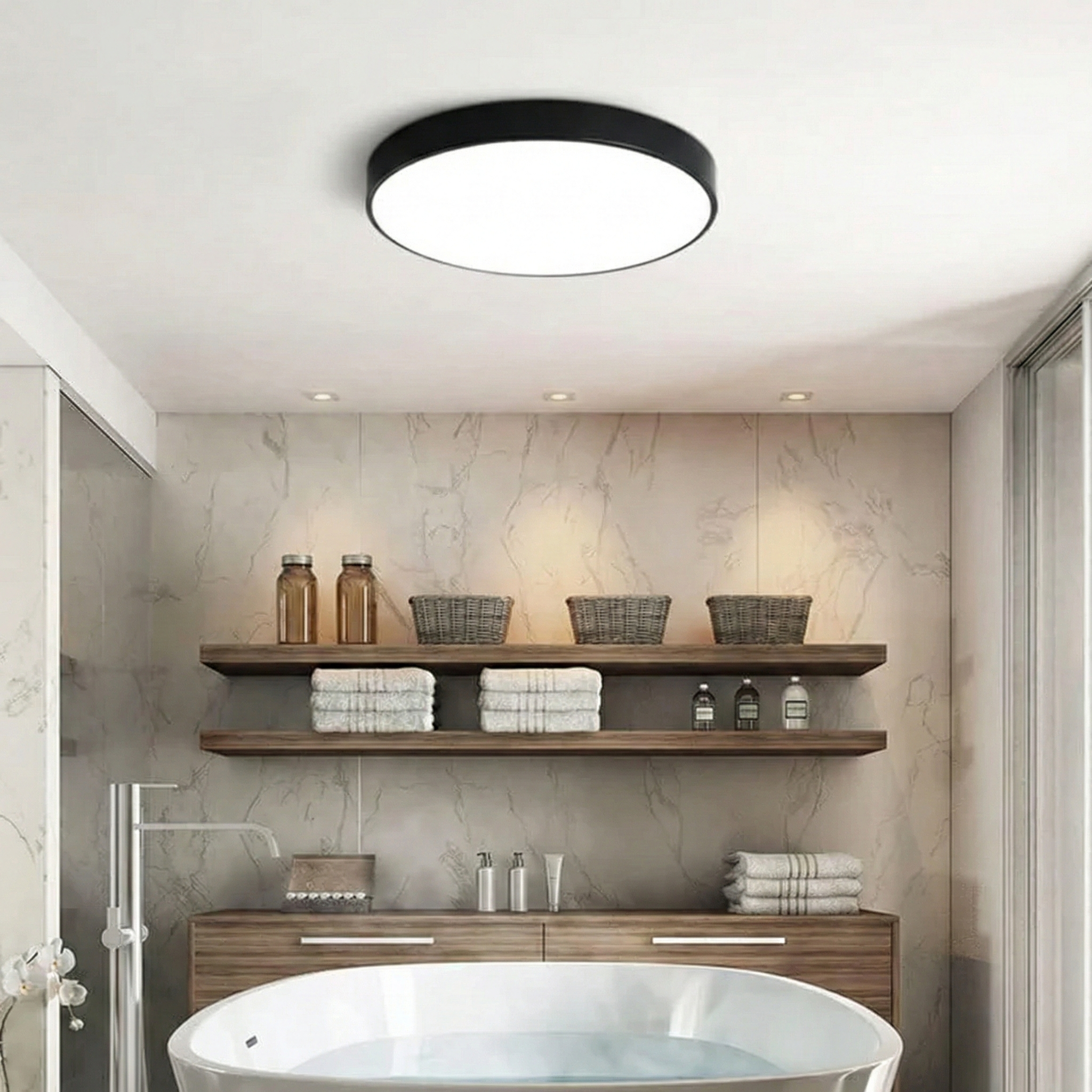 Plafoniera LED Ultra-Slim, 40W, Rotunda, Negru Mat, 400W