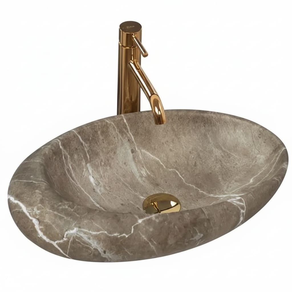 Lavoar oval pentru blat Nature, ceramica textura piatra, 490x310x135 mm 1
