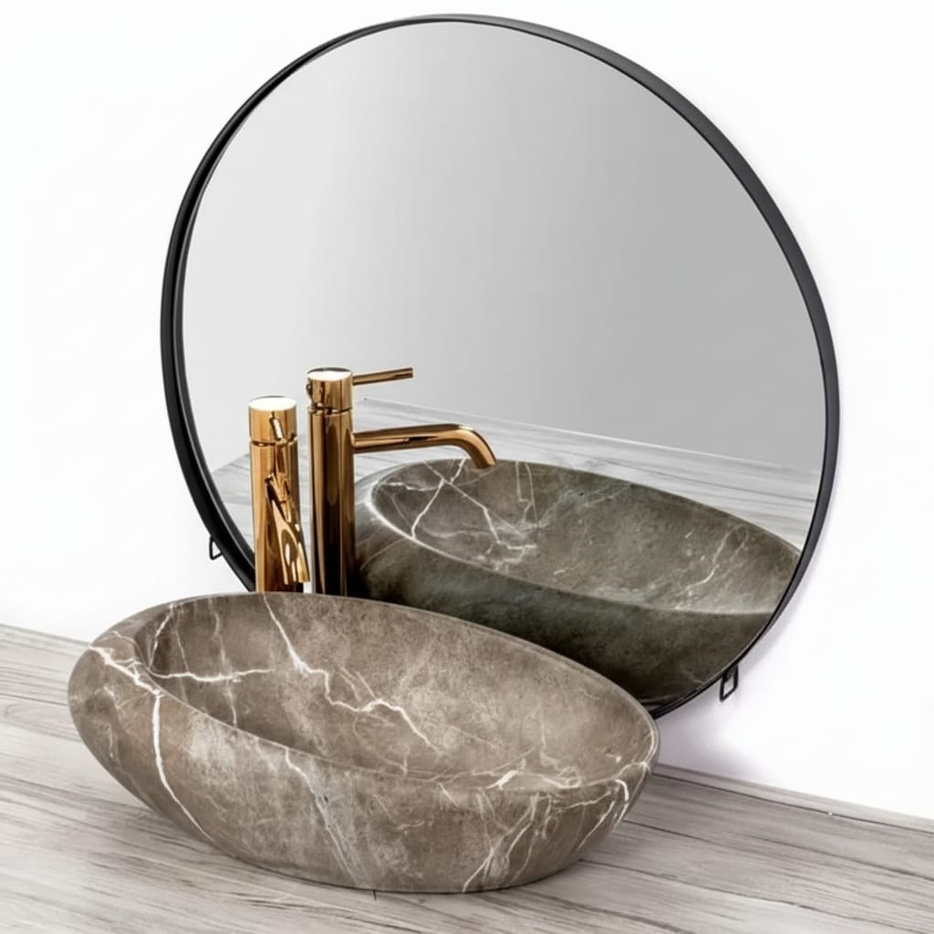 Lavoar oval pentru blat Nature, ceramica textura piatra, 490x310x135 mm 2