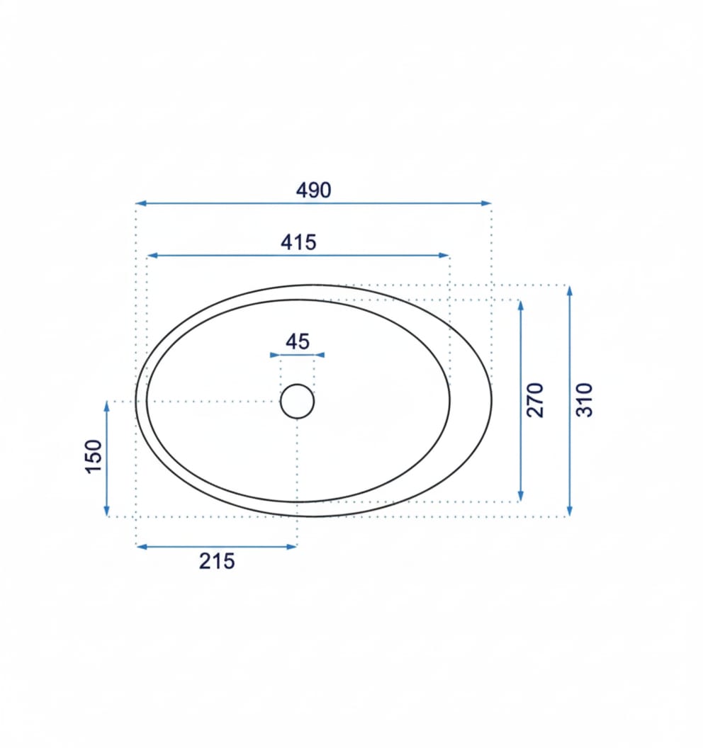 Lavoar oval pentru blat Nature, ceramica textura piatra, 490x310x135 mm 5