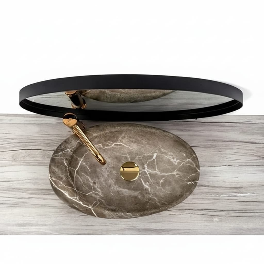 Lavoar oval pentru blat Nature, ceramica textura piatra, 490x310x135 mm 6