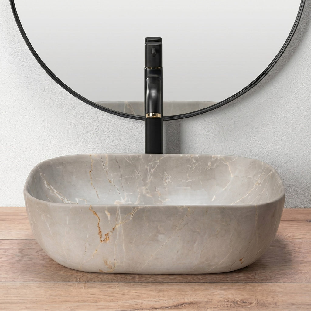 Lavoar pentru Blat Bej cu Efect Marmură, Design Elegant, Ceramică Sanitară 5