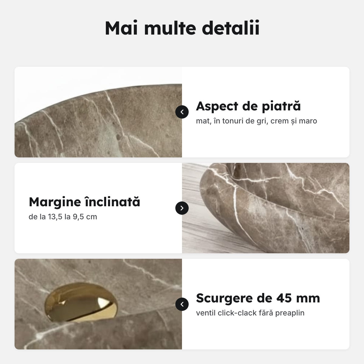 Lavoar oval pe blat, aspect de piatră – Mai multe detalii