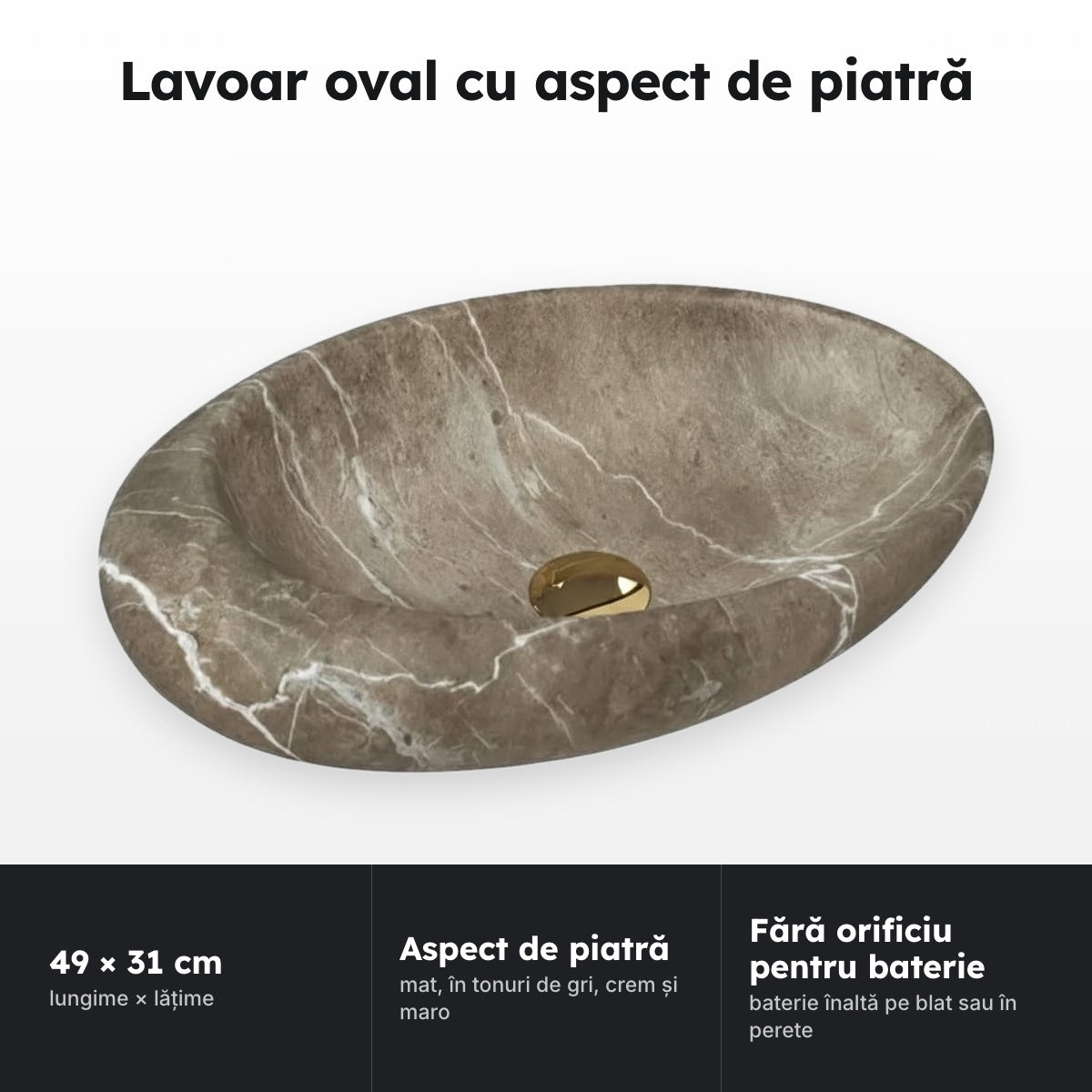 Lavoar oval pe blat, aspect de piatră – Lavoar oval cu aspect de piatră