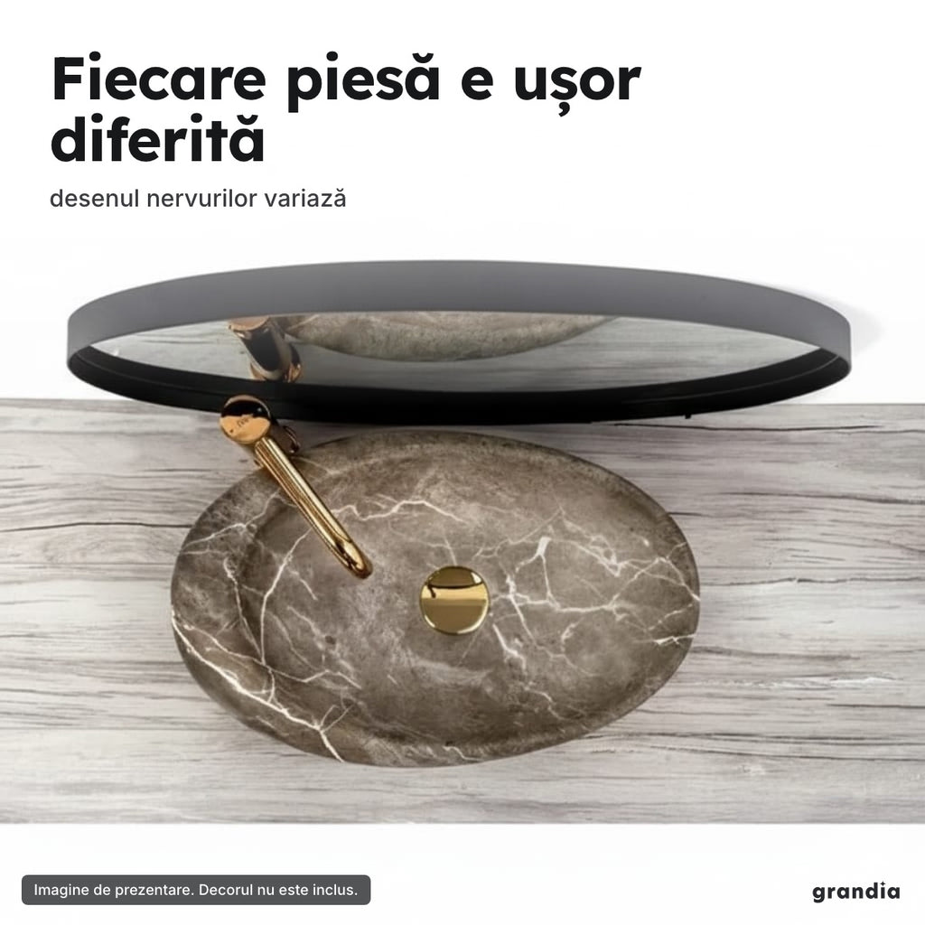 Lavoar oval pe blat, aspect de piatră – Fiecare piesă e ușor diferită