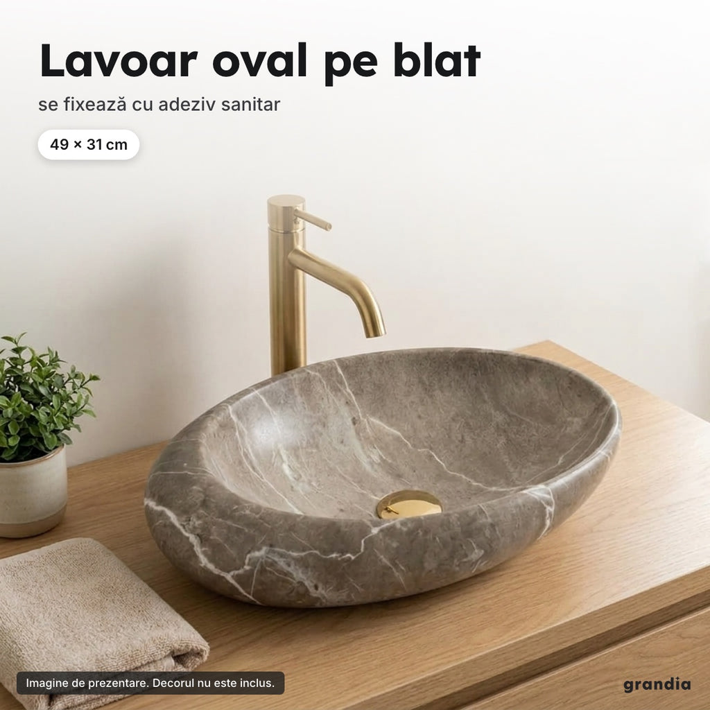 Lavoar oval pe blat, aspect de piatră – Lavoar oval pe blat