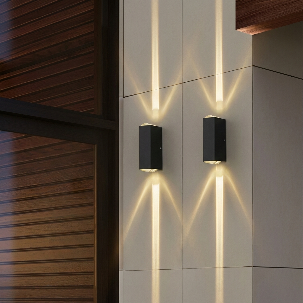 Set 2x aplica LED exterior, 3W neagra, alb cald, pentru perete fatada si terasa