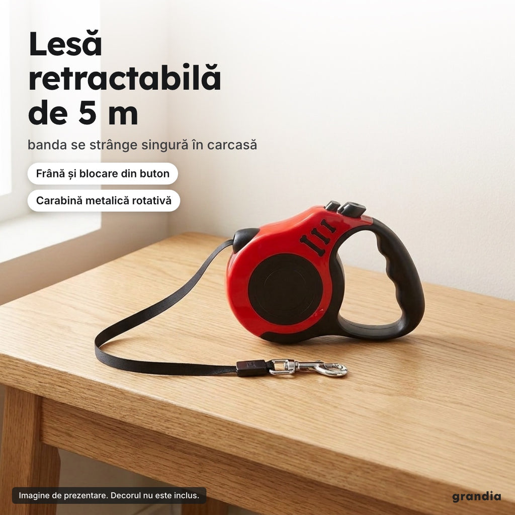 Lesă retractabilă pentru câini, 5 m – Lesă retractabilă de 5 m