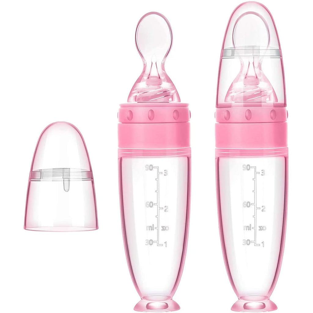 Lingurita din silicon cu rezervor gradat pentru bebelusi, hranire usoara fara BPA, 20,3 cm, roz 1