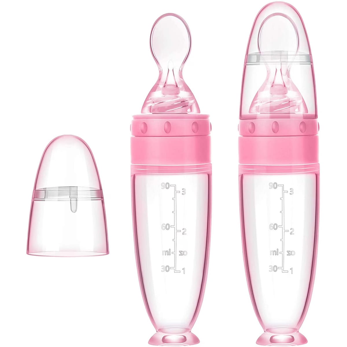 Lingurita din silicon cu rezervor gradat pentru bebelusi, hranire usoara fara BPA, 20,3 cm, roz 1
