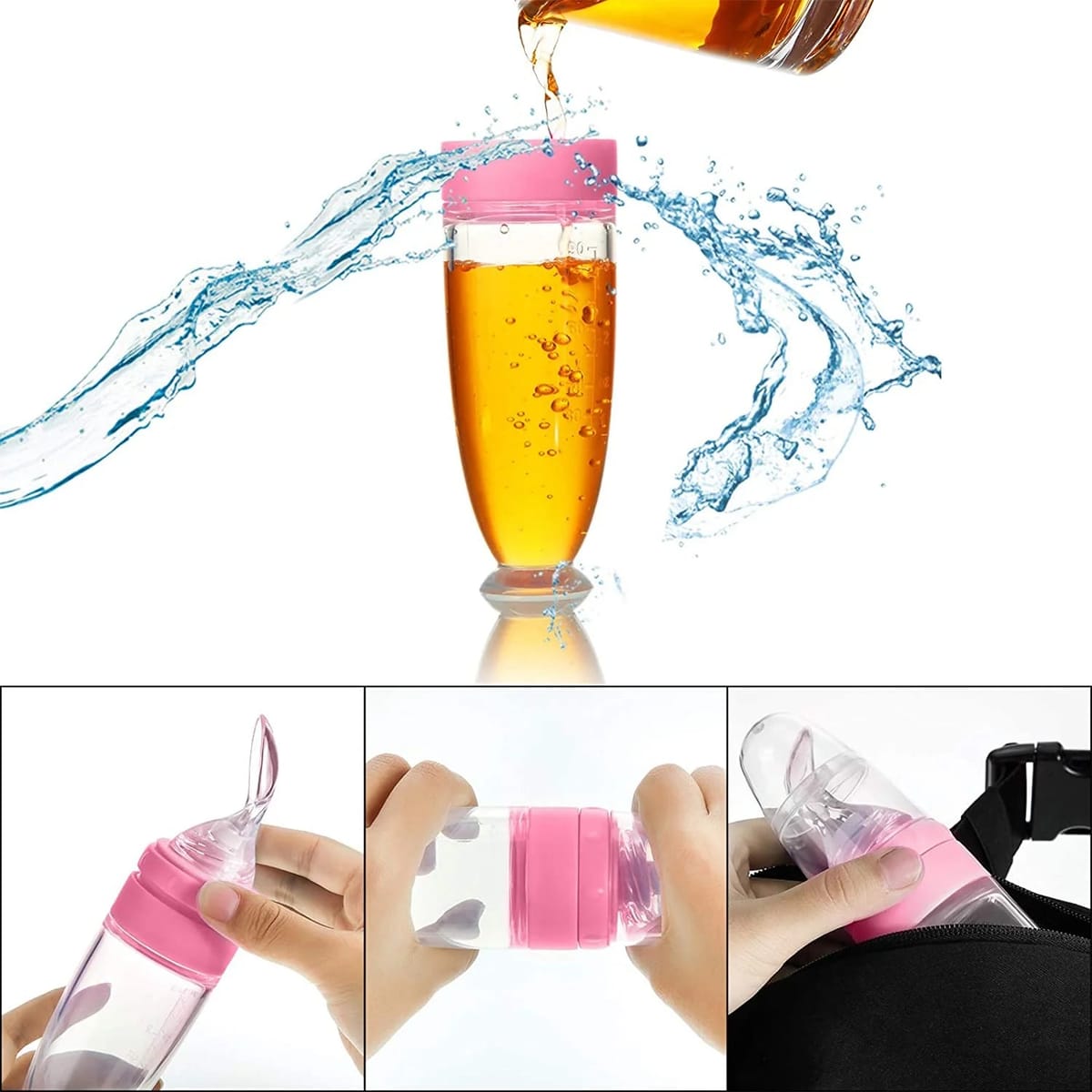 Lingurita din silicon cu rezervor gradat pentru bebelusi, hranire usoara fara BPA, 20,3 cm, roz 4