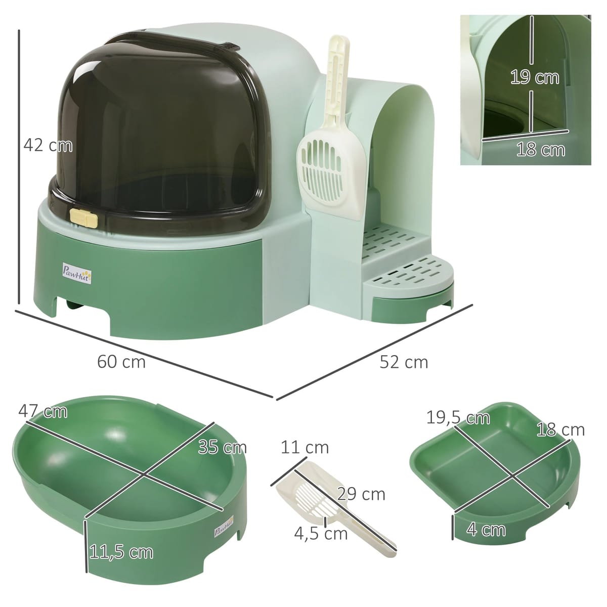 Litiera Pisici închisa, cu Tava Detasabila, 52x60x42 cm, Verde 3