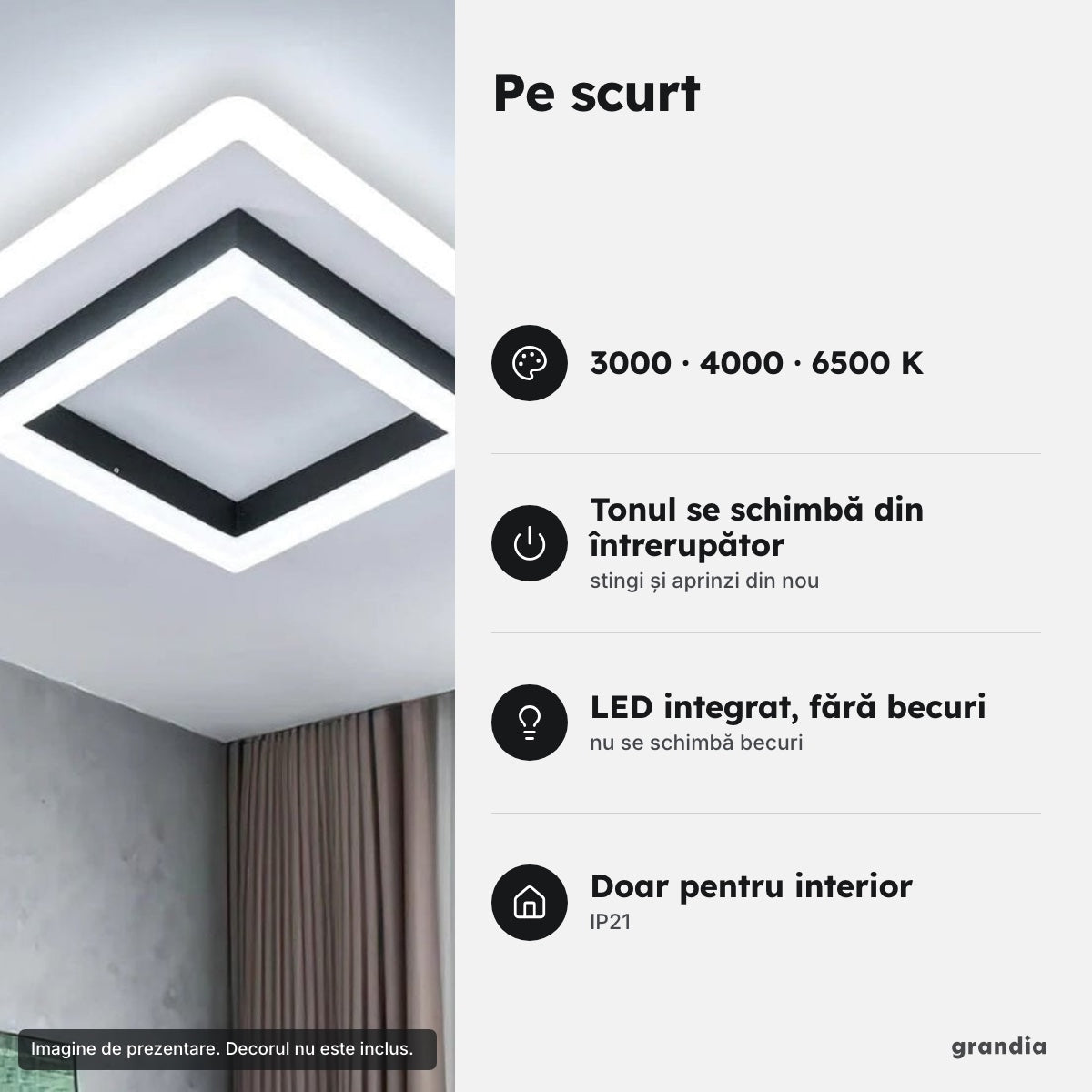 Lustră LED pătrată neagră (hol) – Pe scurt
