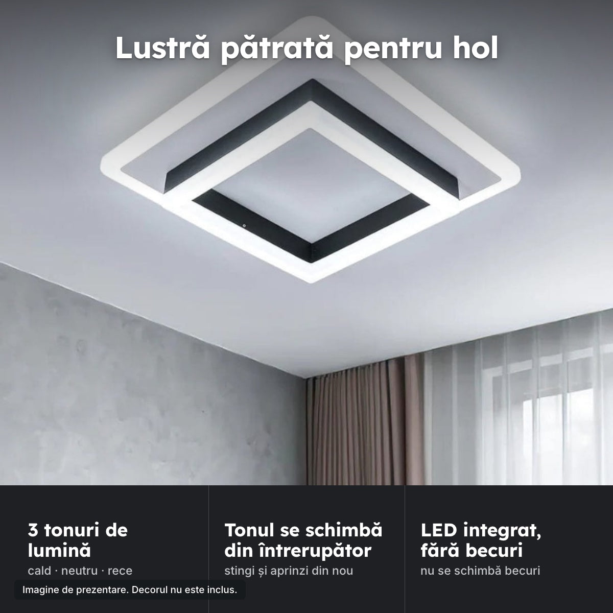 Lustră LED pătrată neagră (hol) – Lustră pătrată pentru hol