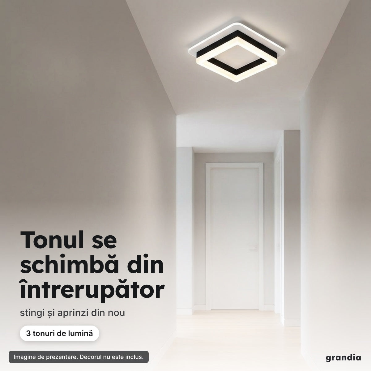 Lustră LED pătrată neagră (hol) – Tonul se schimbă din întrerupător
