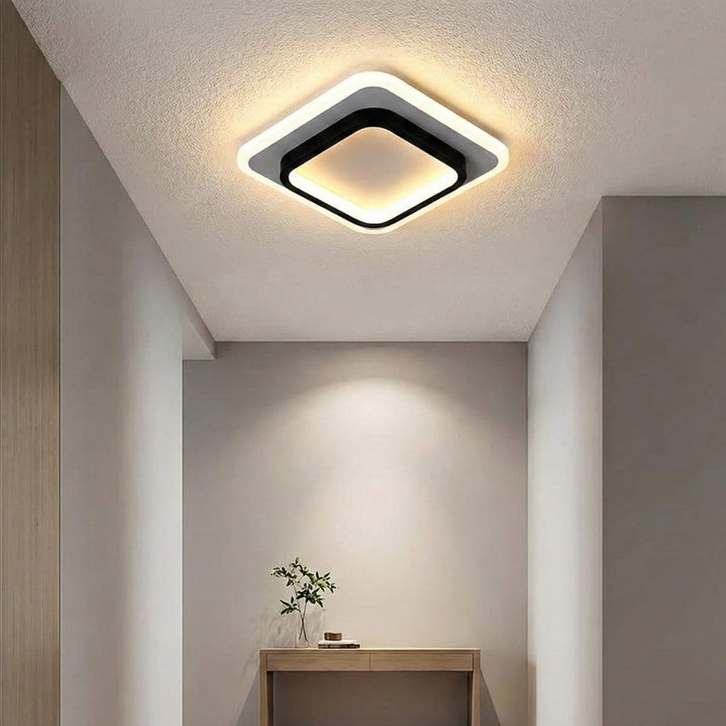 Lustra LED Plafoniera LOKI SQUARE 44W (Echivalent 200W), Design Modern Patrat, Negru+Alb, 24cm 2
