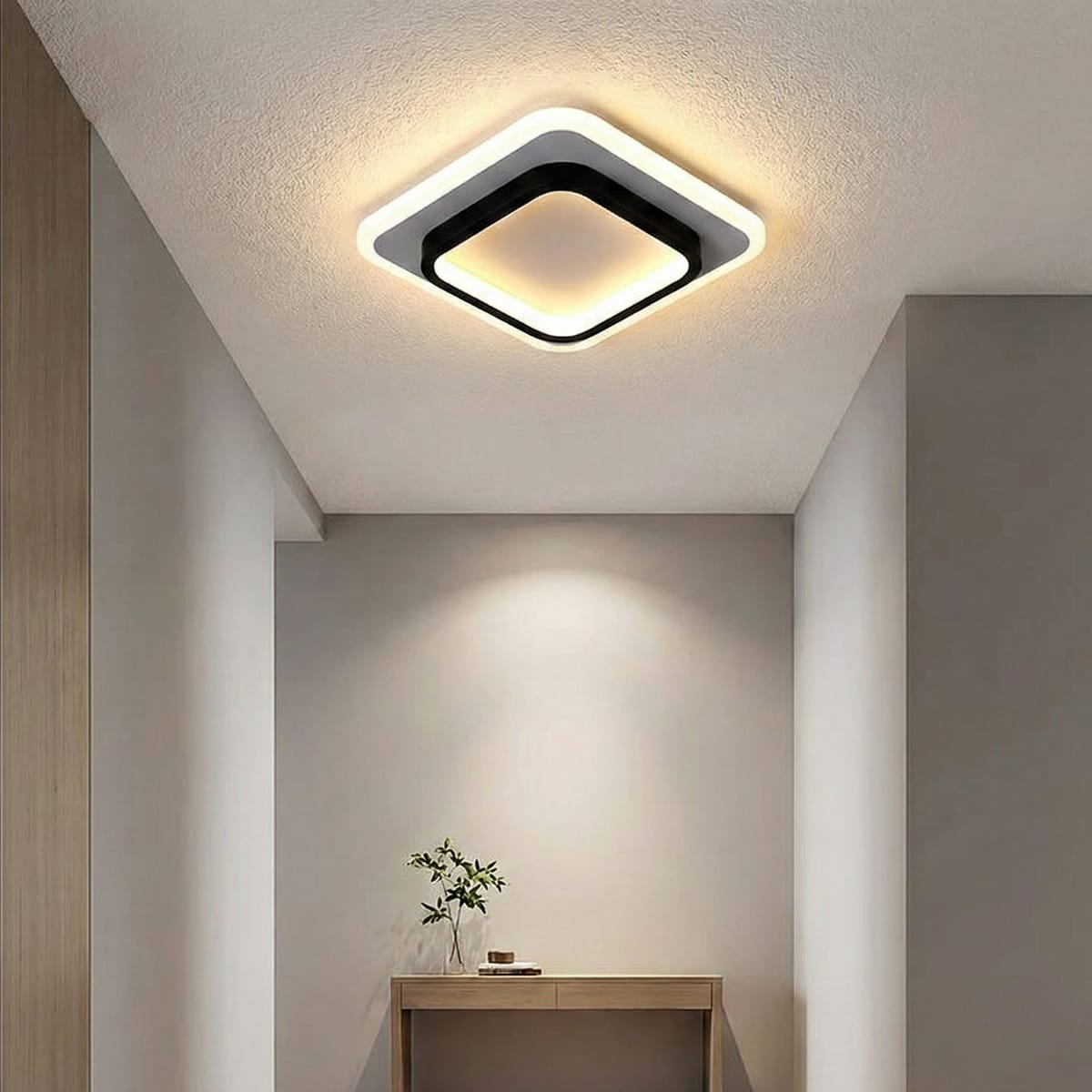 Lustra LED Plafoniera LOKI SQUARE 44W (Echivalent 200W), Design Modern Patrat, Negru+Alb, 24cm 2