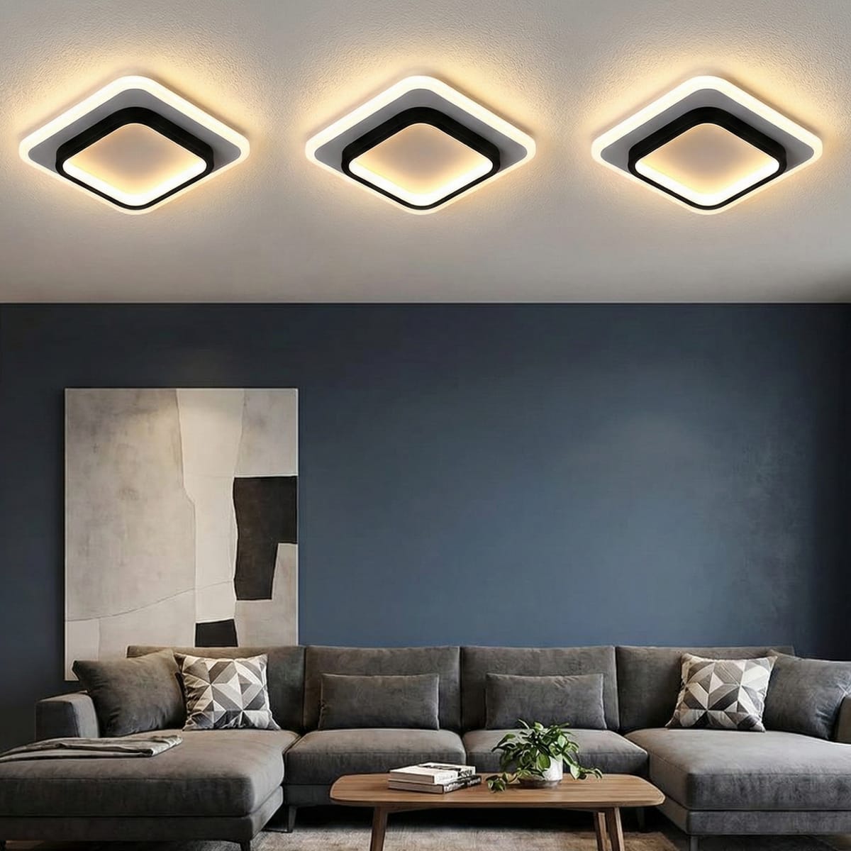 Lustra LED Plafoniera LOKI SQUARE 44W (Echivalent 200W), Design Modern Patrat, Negru+Alb, 24cm 3