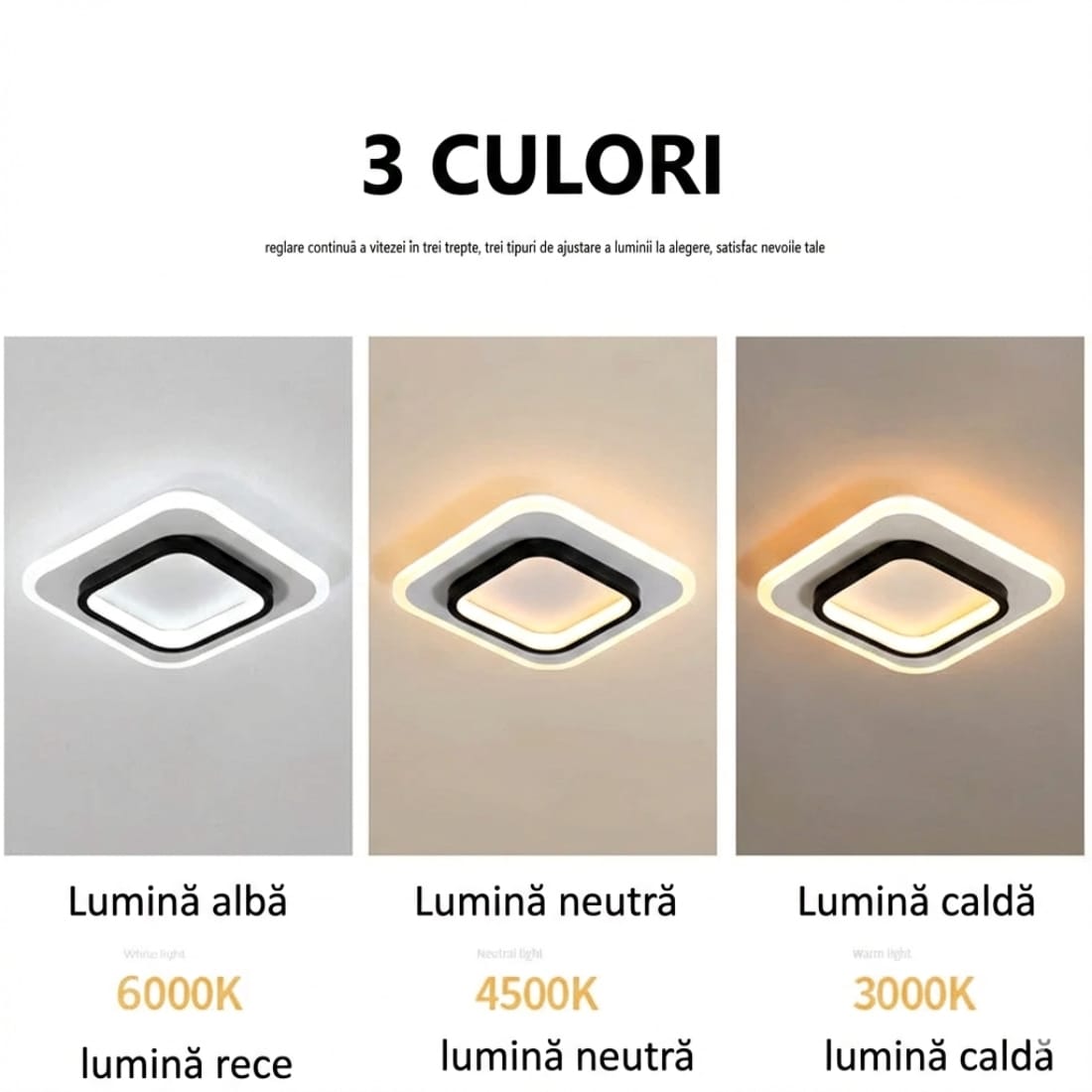Lustra LED Plafoniera LOKI SQUARE 44W (Echivalent 200W), Design Modern Patrat, Negru+Alb, 24cm 5