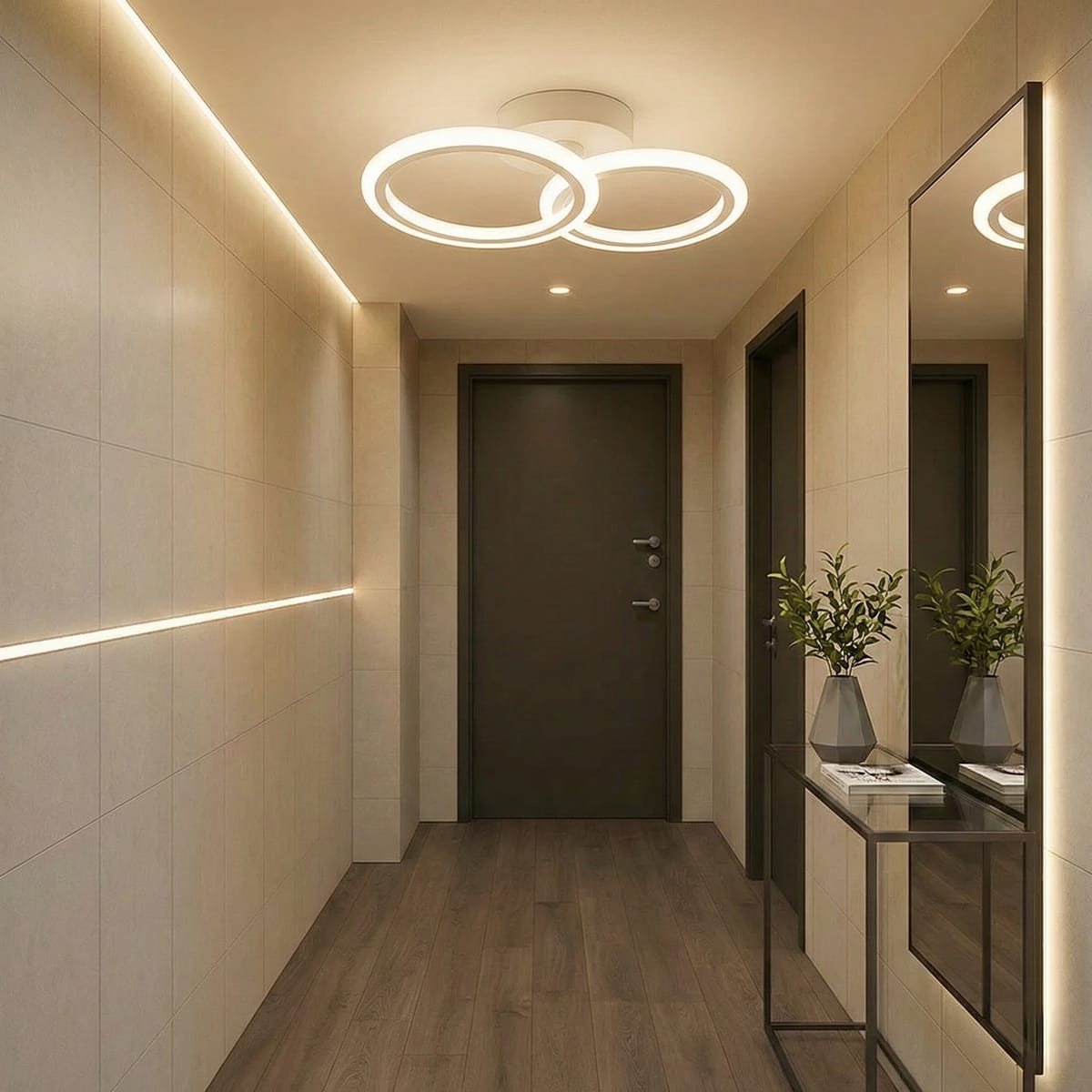 Lustra LED tavan 1+1 cercuri alba, cu telecomanda, echivalent 300W, lustra rotunda pentru dormitor - Imagine 2