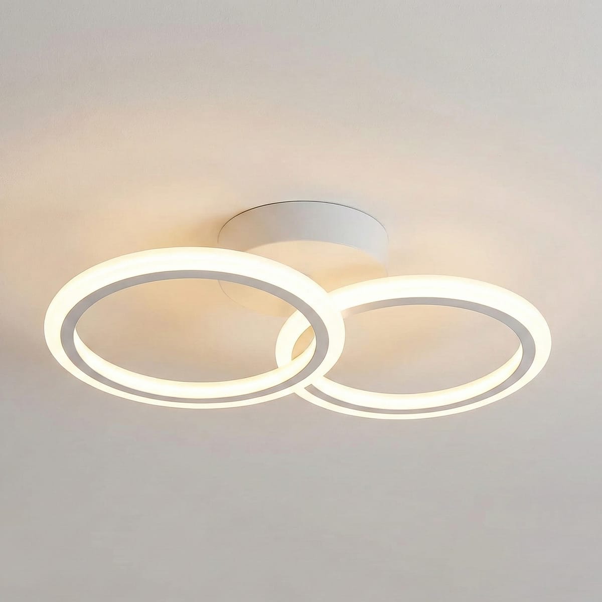 Lustra LED tavan 1+1 cercuri alba, cu telecomanda, echivalent 300W, lustra rotunda pentru dormitor - Imagine 4