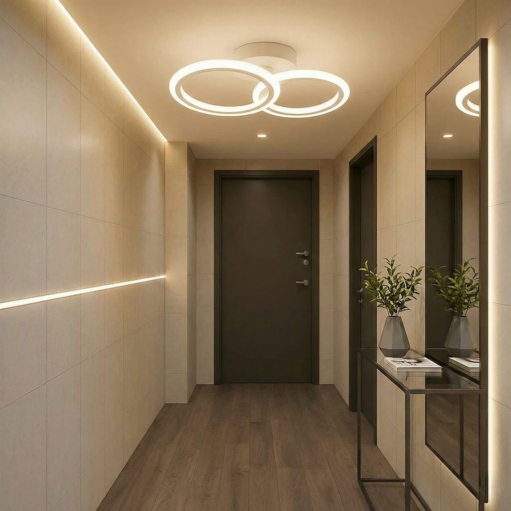 Lustra LED tavan 1+1 cercuri alba, cu telecomanda, echivalent 300W, lustra rotunda pentru dormitor 2