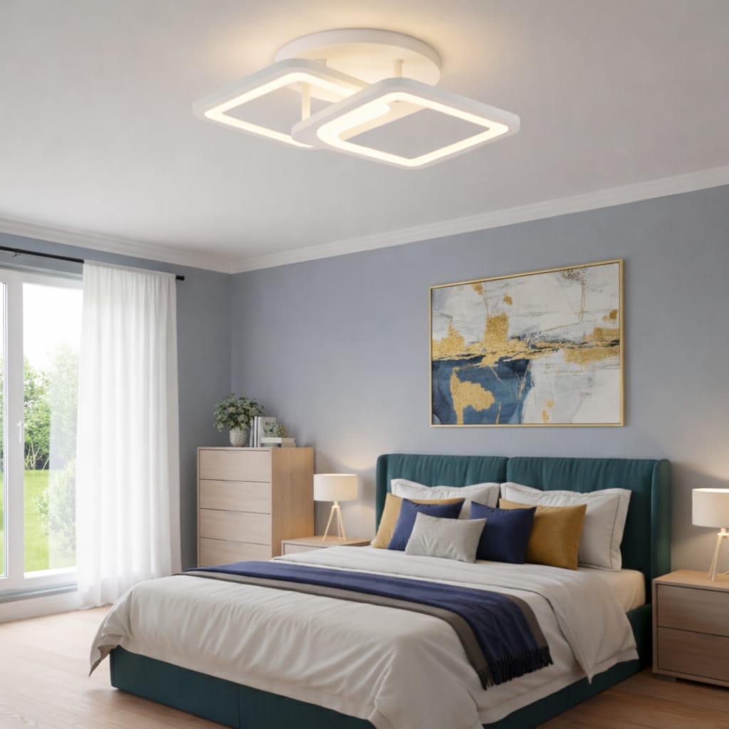 Lustra LED tavan 1+1 patrat alba, echivalent 300W, lustra moderna 35 cm 2