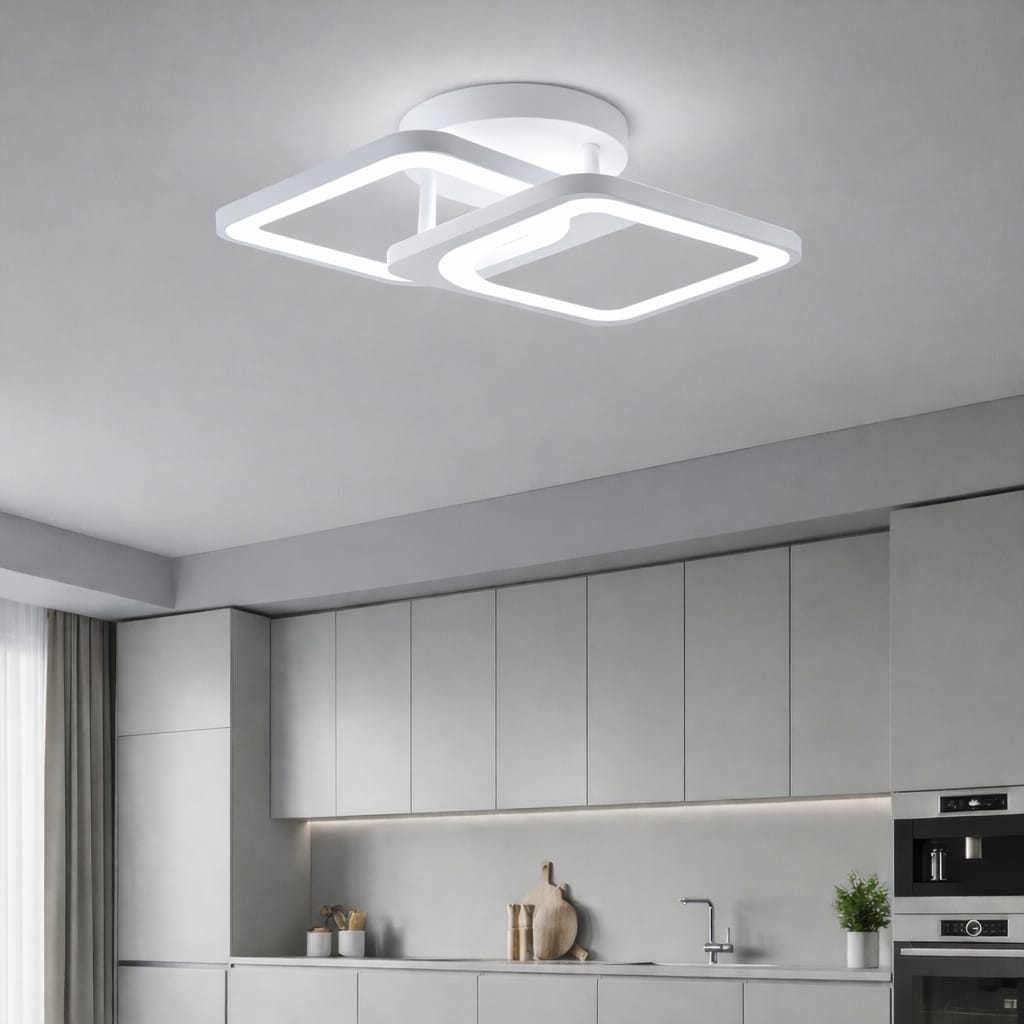 Lustra LED tavan 1+1 patrat alba, echivalent 300W, lustra moderna 35 cm 3