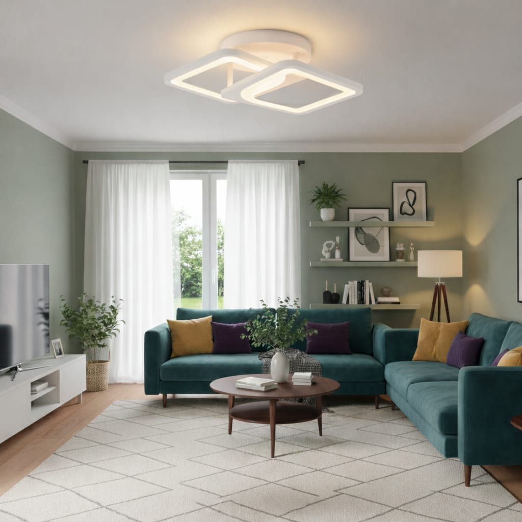 Lustra LED tavan 1+1 patrat alba, echivalent 300W, lustra moderna 35 cm 4