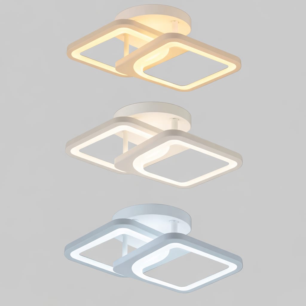 Lustra LED tavan 1+1 patrat alba, echivalent 300W, lustra moderna 35 cm 5