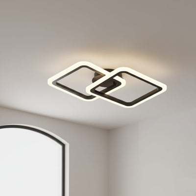 Lustra LED tavan 1+1 patrat neagra, cu telecomanda, echivalent 300W, lustra patrata moderna 1