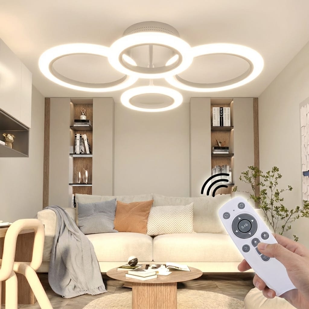 Lustra LED tavan 2+2 cercuri alba, cu telecomanda, echivalent 400W, lustra moderna 60cm 3