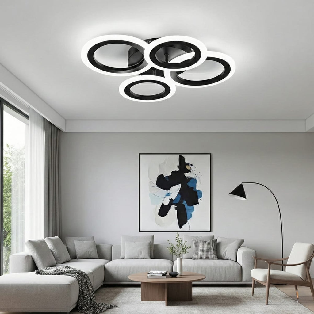 Lustra LED tavan 2+2 cercuri neagra, cu telecomanda, echivalent 400W, lustra moderna pentru living 1