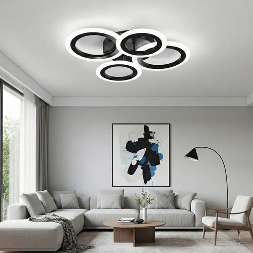 Lustra LED tavan 2+2 cercuri neagra, cu telecomanda, echivalent 400W, lustra moderna pentru living 1