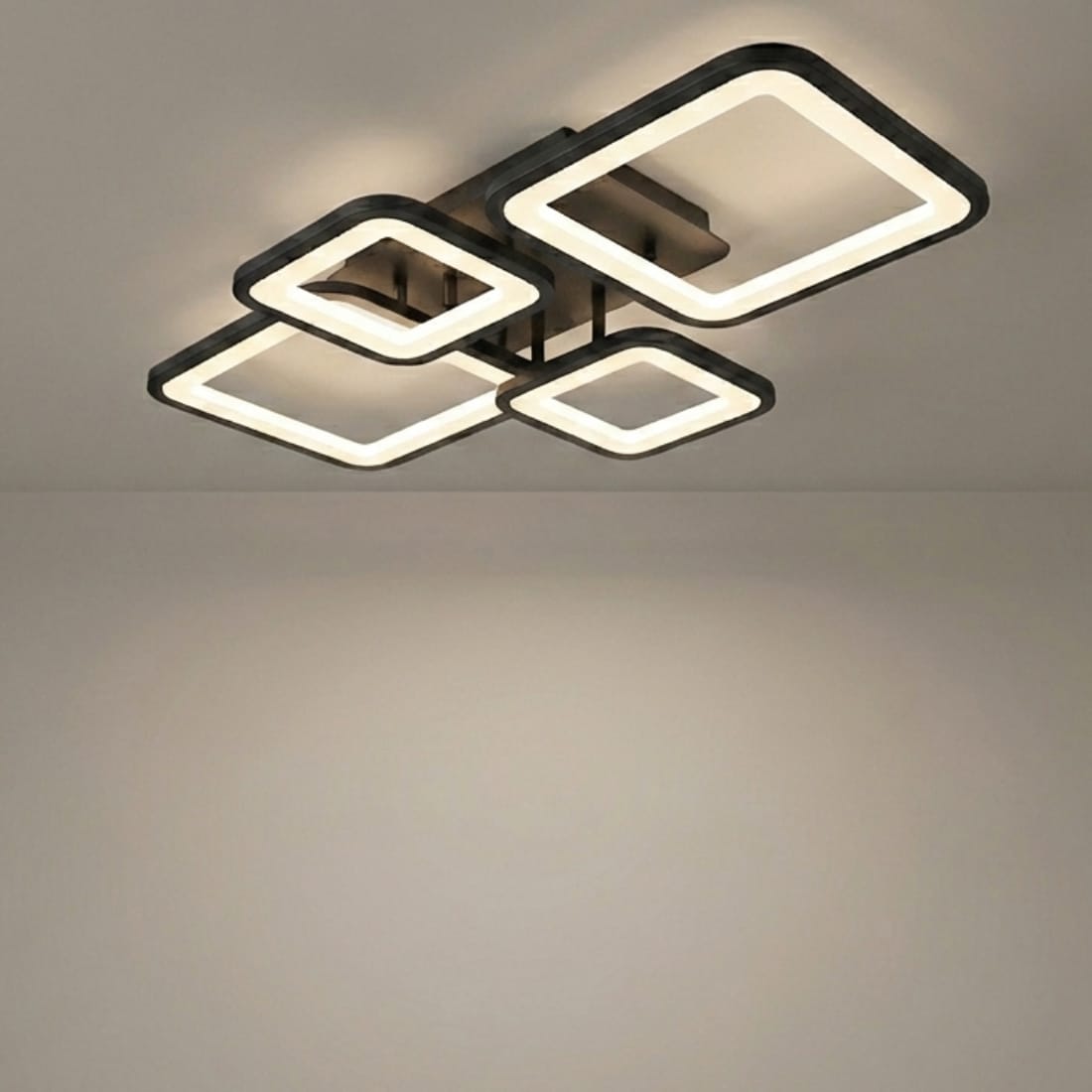 Lustra LED tavan 2+2 patrate neagra, cu telecomanda, echivalent 500W, lustra moderna dormitor 3