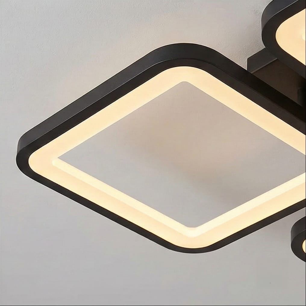 Lustra LED tavan 2+2 patrate neagra, cu telecomanda, echivalent 500W, lustra moderna dormitor 5