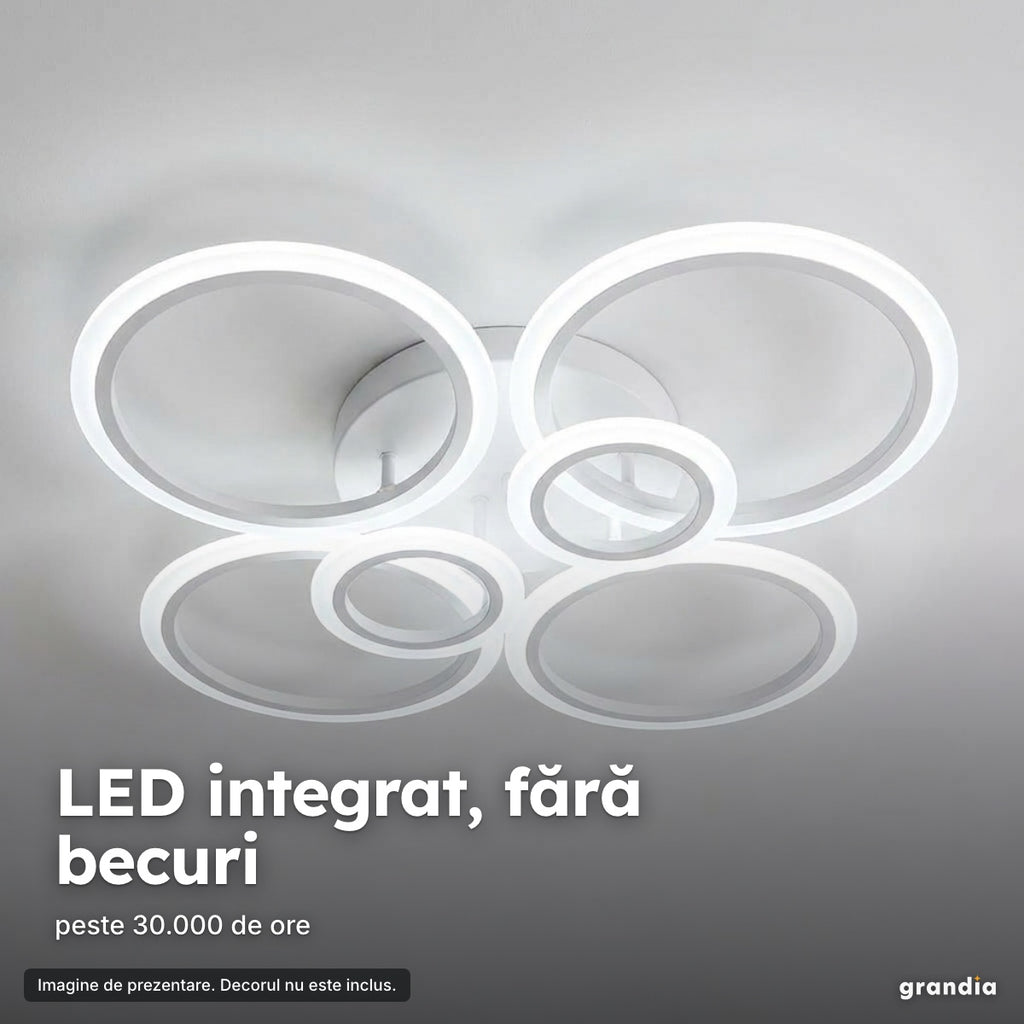Lustră LED 4+2 cercuri, albă – LED integrat, fără becuri