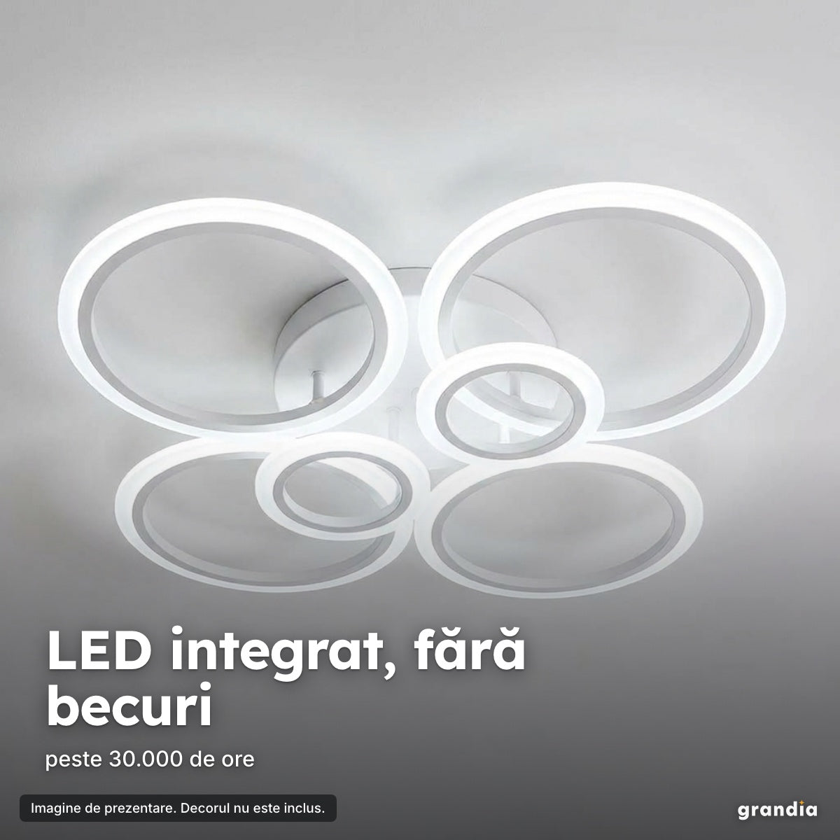 Lustră LED 4+2 cercuri, albă – LED integrat, fără becuri