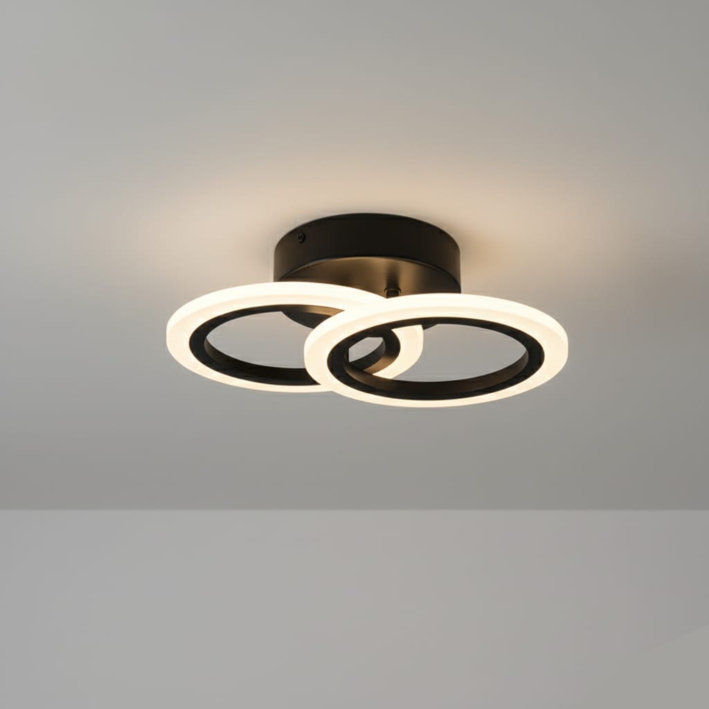 Lustra LED tavan doua cercuri negre, cu telecomanda, echivalent 250W, lustra rotunda 40cm 1